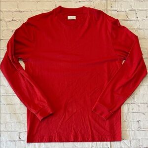 AYR Men’s The Heavy O Red Long Sleeve Tight Knit Pima Cotton Tee Shirt Medium